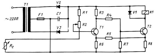 Рис. 85. Электрическая схема электронного прибора контроля температуры ETW1